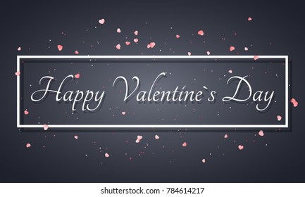 Abstract background for Valentines day. Light pink hearts. Luxury card for Valentines day. Red confetti and glitter. Abstract white advertising banner with text. Vector illustration.