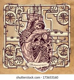 Abstract background for valentine's day. Mechanical heart. The drawing. 