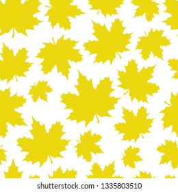Abstract background from a variety of bright maple leaves on a white background. Seamless pattern. Stylish modern design for fabric, textiles, flyers, posters, flyers, banners. Vector illustration