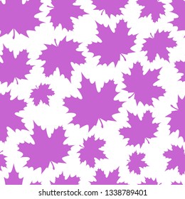 Abstract background from a variety of bright maple leaves on a white background. Seamless pattern. Stylish modern design for fabric, textiles, flyers, posters, flyers, banners. Vector illustration