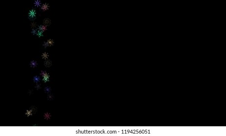 Abstract background with a variety of colorful snowflakes. Big and small.