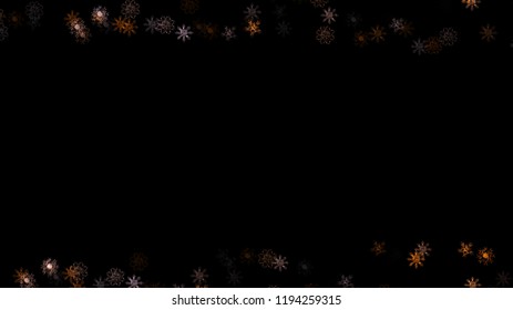 Abstract background with a variety of colorful snowflakes. Big and small.