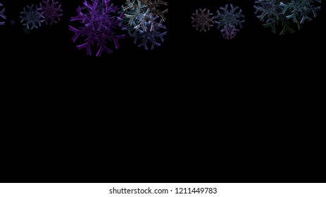 Abstract background with a variety of colorful snowflakes. Big and small.