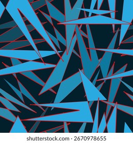 
abstract background with various blue triangles with uneven red stroke on dark blue background, vector illustration for decorating your designs
