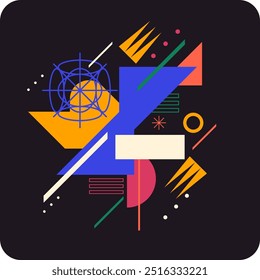 Abstract background with various bright geometric shapes. Concise design. A composition of figures of different shapes.