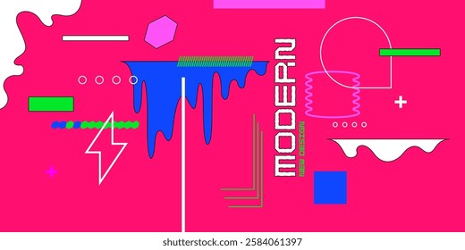 Abstract background with various bright geometric shapes. Concise design. A composition of figures of different shapes.