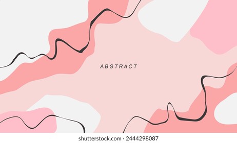 Abstract background with various curved pink colored shapes and black lines for creative graphic design. Vector illustration.