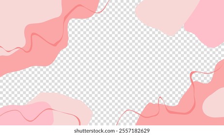 Abstract background with various curved pink colored shapes and lines for wedding invitations and Happy Valentine's Day holiday greetings. Transparent background. Vector illustration.