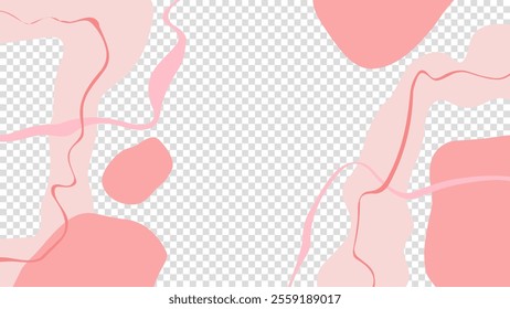 Abstract background with various curved pink colored shapes and lines for Happy Valentine's Day holiday greetings and wedding invitations. Transparent background. Vector illustration.