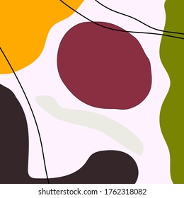 Abstract background. Various forms of form, stripes are drawn. Burgundy, Orange, Brown, Green, Pickle, Gray. Suitable for printing on a card, postcard, invitation, flyer. Modern trendy vector