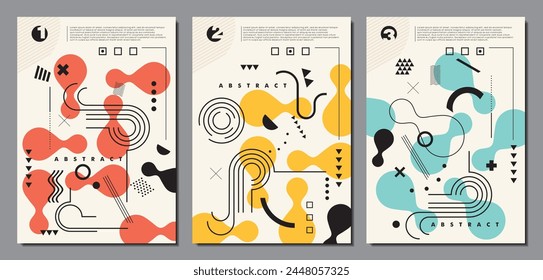 Abstract background with various geometric shapes, lines and design elements. Creative minimalist templates set. Covers and backdrops artistic vector illustration.