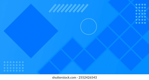 Fondo Abstractas con varias Formas geométricas y patrones en un gradiente azul, con una Grande forma de diamante, círculo, puntos, líneas diagonales y cuadrados superpuestos. Ilustración vectorial