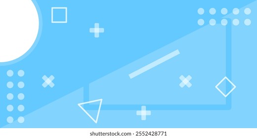 Fundo abstrato com várias formas geométricas espalhadas em uma tela azul gradiente, criando uma textura equilibrada e visualmente interessante. Ilustração vetorial