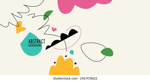 Fondo abstracto con varios elementos dibujados a mano en el estilo doodle. Una plantilla para colocar el texto y el diseño. Imágenes para posts de blogs, redes sociales. Diferentes formas en un fondo claro.