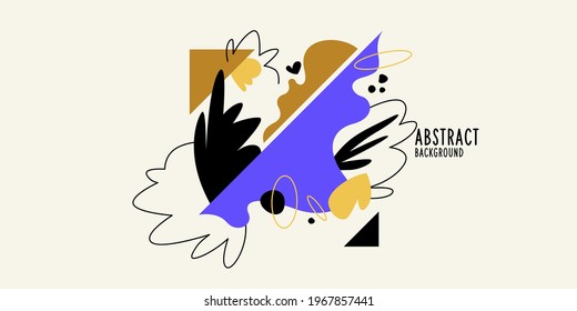 Fondo abstracto con varios elementos dibujados a mano en el estilo doodle. Una plantilla para colocar el texto y el diseño. Imágenes para posts de blogs, redes sociales. Diferentes formas en un fondo claro.