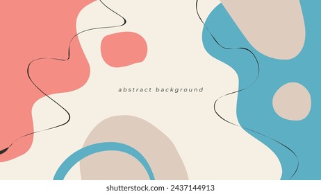 Abstract background with various hand drawn dynamic shapes and black wavy lines for creative graphic design. Vector illustration.