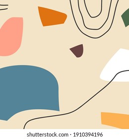 fondo abstracto. Diversas formas y objetos de doodle dibujados a mano. Ilustración vectorial contemporánea moderna. Cada fondo está aislado. Colores pasteles