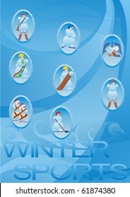 Abstract background. Various kinds of winter sports and recreation