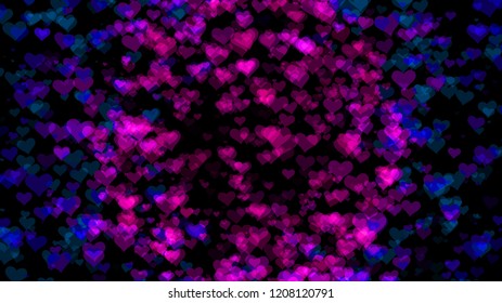 Abstract background with various multicolored hearts. Big and small.