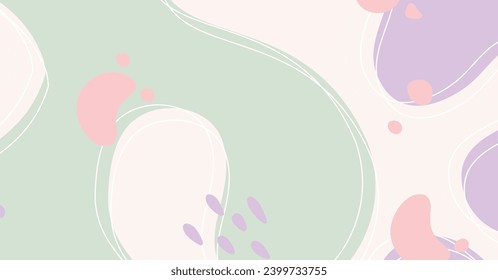 Abstract background various shapes and doodle objects pastel color. Trendy modern contemporary vector illustration.