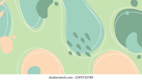 Abstract background various shapes and doodle objects pastel color. Trendy modern contemporary vector illustration.