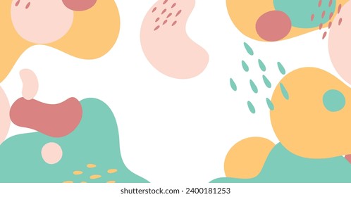 Fondo abstracto de varias formas y objetos de doodle color pastel. Ilustración vectorial contemporánea moderna de moda.
