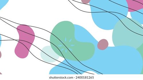 Fondo abstracto de varias formas y objetos de doodle color pastel. Ilustración vectorial contemporánea moderna de moda.