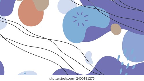 Fondo abstracto de varias formas y objetos de doodle color pastel. Ilustración vectorial contemporánea moderna de moda.