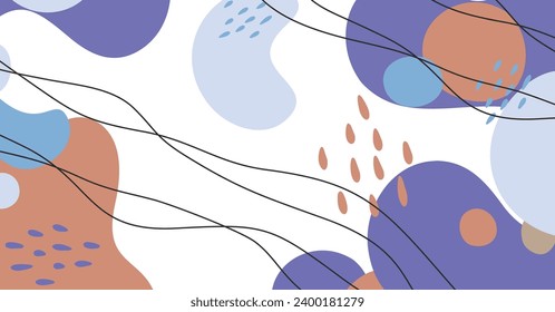 Fondo abstracto de varias formas y objetos de doodle color pastel. Ilustración vectorial contemporánea moderna de moda.