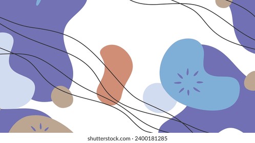 Fondo abstracto de varias formas y objetos de doodle color pastel. Ilustración vectorial contemporánea moderna de moda.