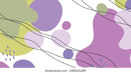 Abstract background various shapes and doodle objects pastel color. Trendy modern contemporary vector illustration.