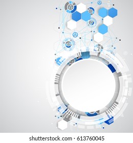 Abstract background with various technological elements. Vertical structure pattern technology backdrop. Vector