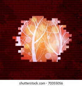 Abstract background vector. Beautiful landscape behind wall. Eps10