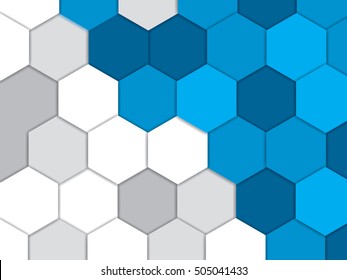 Abstract background vector blue and white  pattern with hexagons