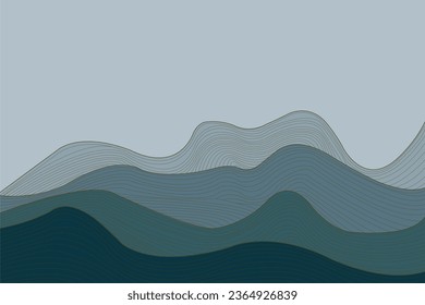 Abstract of background vector. Design japanese style of line wave of blue background. Design print for illustration, magazine, cover, card, background, wallpaper. Set 1