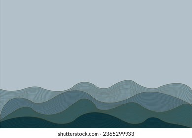 Abstract of background vector. Design japanese style of gold line wave of blue background. Design print for illustration, magazine, cover, card, background, wallpaper. Set 5