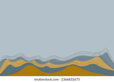 Abstract of background vector. Design japanese style of line wave gold, yellow on blue background. Design print for illustration, magazine, cover, card, background, wallpaper. Set 20