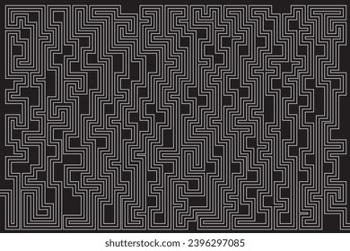 Abstract of background vector. Design labyrinth of line white of black background. Design print for illustration, textile, puzzle, magazine, cover, card, background, wallpaper. Set 5