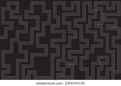 Abstract of background vector. Design labyrinth of line white on black background. Design print for illustration, textile, puzzle, magazine, cover, card, background, wallpaper. Set 18