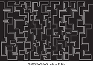 Abstract of background vector. Design labyrinth of line white on black background. Design print for illustration, textile, puzzle, magazine, cover, card, background, wallpaper. Set 14