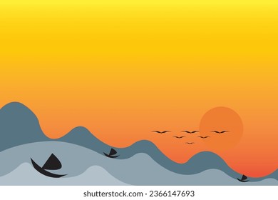 Abstract of background vector. Design landscape of line wave of orange and blue background. Design print for illustration, magazine, cover, card, background, wallpaper. Set 5