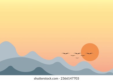 Abstract of background vector. Design landscape of line wave of orange and blue background. Design print for illustration, magazine, cover, card, background, wallpaper. Set 4