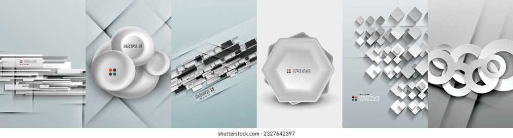 Abstract background vector design set. Captivating Collection - White 3D Geometric Shapes. Striking designs blend elegance and sophistication, showcasing pristine white surfaces with light and shadow