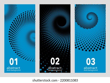 Abstract Background Vector Geometric Vertical Frames Set With Black And Blue Vertigo Spiral Dots