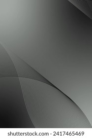 Abstract background vector grey, dark with dynamic waves for business. Futuristic technology backdrop with network wavy lines. Premium template with stripes and gradient mesh for banner or poster.