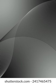 Abstract background vector grey, dark with dynamic waves for business. Futuristic technology backdrop with network wavy lines. Premium template with stripes and gradient mesh for banner or poster.