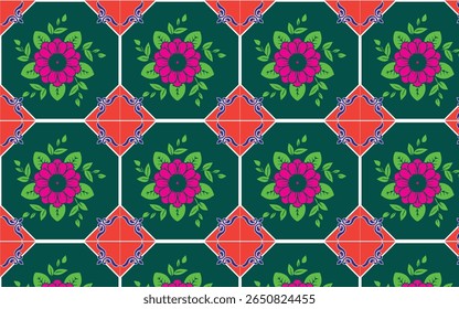 Resumo. Ilustração desenhada à mão vetorial, azulejos típicos portugueses, azulejos de cerâmica. Padrão sem emenda.Tradicional ornamentado português decorativo azulejos de cor.