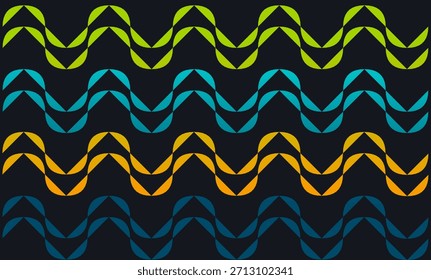 Vector de fondo abstracto. Fondo de batik de estilo étnico indonesio de alto contraste con patrón de onda multicolor en capas Abstractas en un campo oscuro