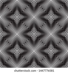 Abstract background vector illustration in black and white colors. Halftone effect lines seamless pattern. Geometric backdrop. 