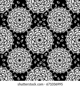 Abstract background. Vector illustration. Ethnic mandala monochrome seamless pattern. Indian ornament.